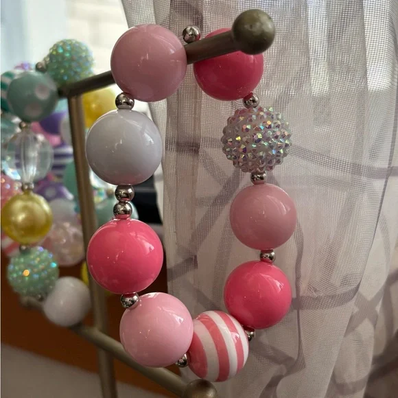 Handmade •Bubblegum Beaded Bracelet 6” | Chunky Acrylic Beads | Kids - Picture 2 of 2